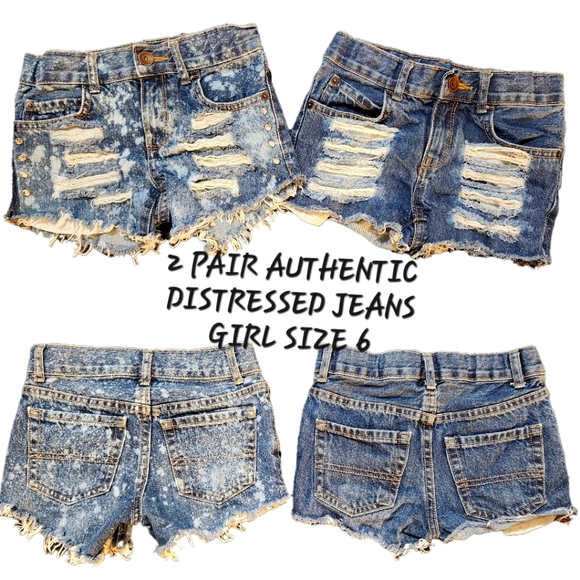 2 Pair Girls Size 6 Distressed Denim Shorts - Picture 1 of 9